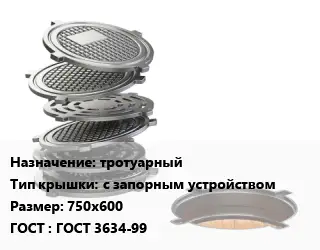 Люк чугунный тротуарный с запорным устройством 750х600 ГОСТ: ГОСТ 3634-99